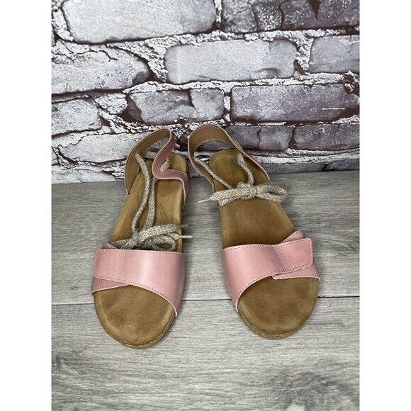 TAOS Pink Leather Ankle Lace Strap Cork Wedge Sandals Women Sz 40EU/9.5M US - Picture 4 of 16